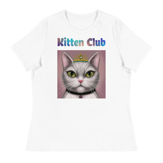 Women's White T-Shirt with Cat With a Tiara with a text "Kitten Club" at $25.97 found at Personalizedpetlovergifts