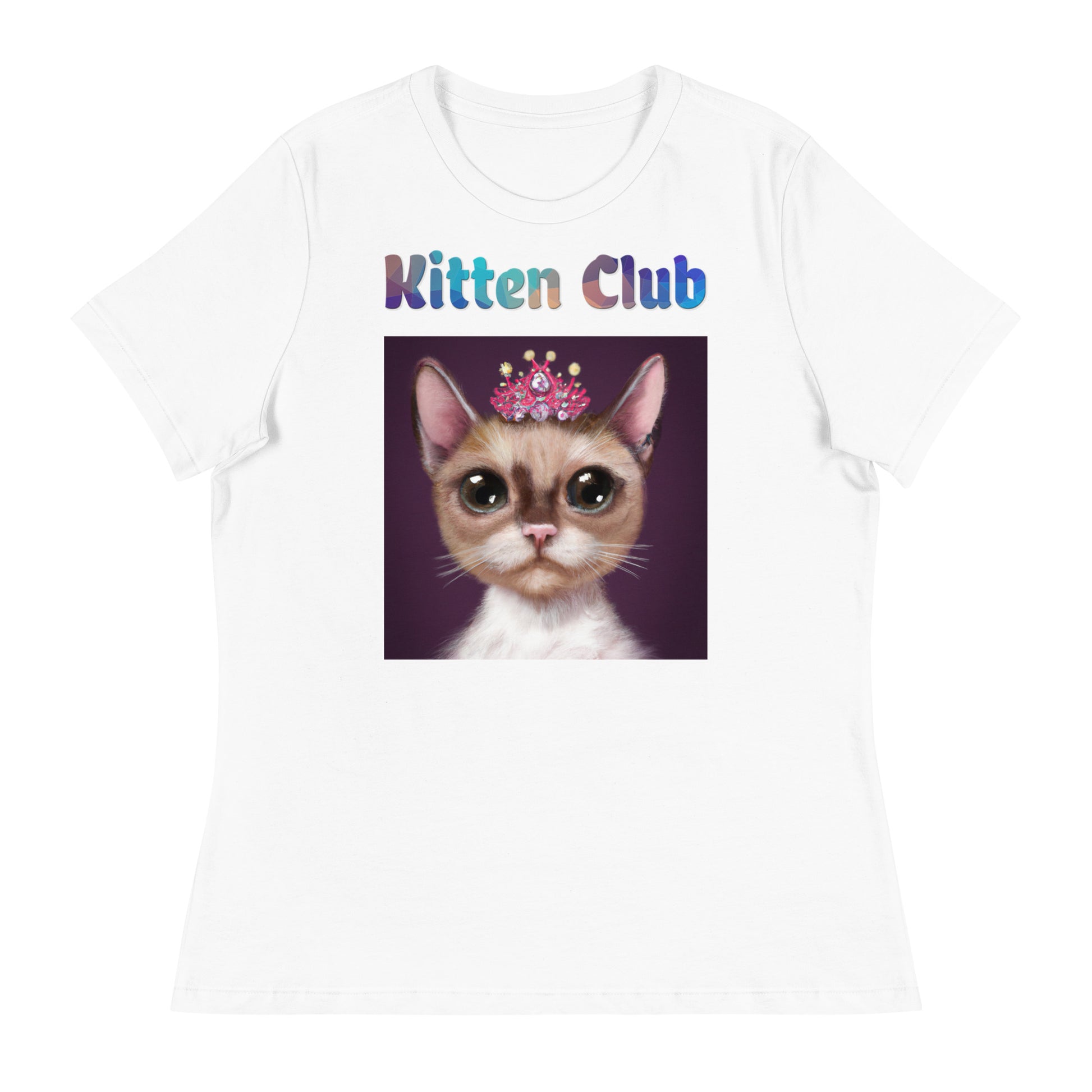 Women's White T-Shirt with Cat With a Pink Tiara with a text "Kitten Club" at $25.97 found at Personalizedpetlovergifts