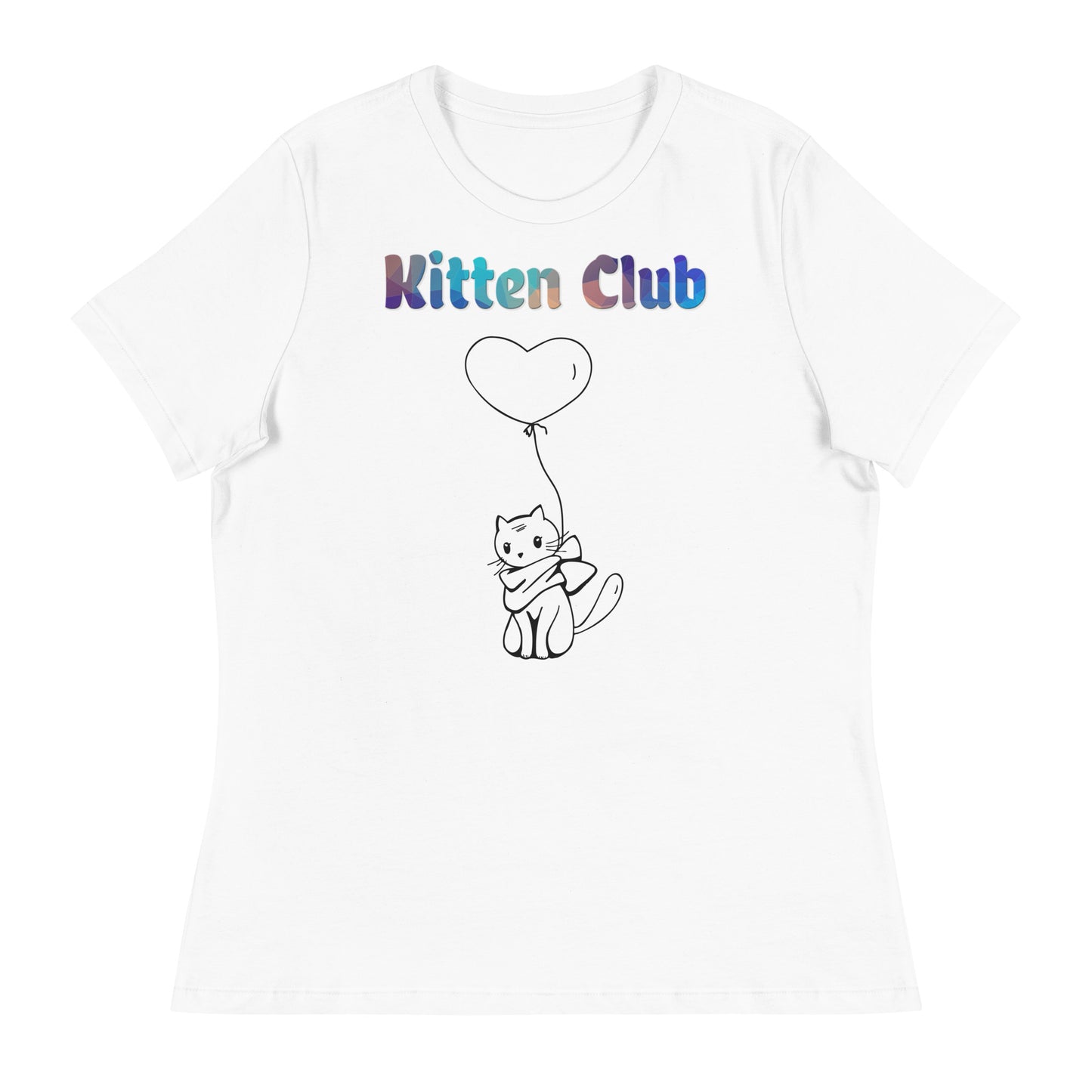 Women's White T-Shirt with Cat With a Heart Balloon with a text "Kitten Club" at $25.97 found at Personalizedpetlovergifts