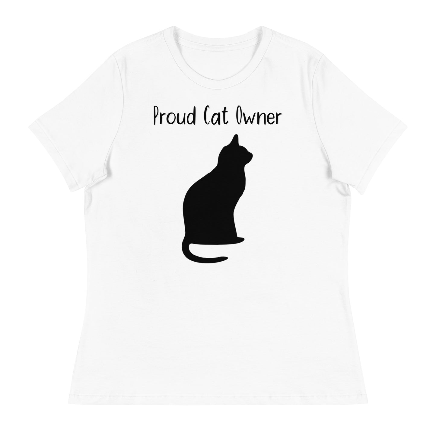 Women's White T-Shirt with Kitten Silhouette with a text "Proud Cat Owner" at $25.97 found at Personalizedpetlovergifts