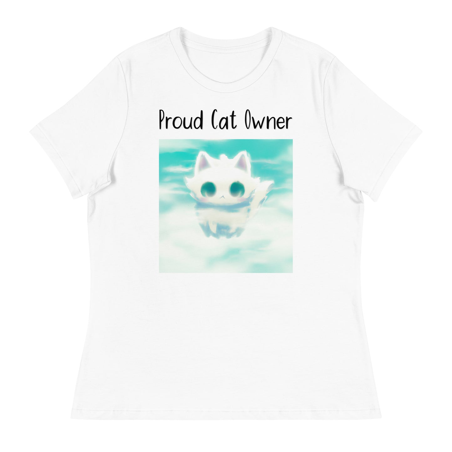 Women's White T-Shirt with Kitten In The Clouds with a text "Proud Cat Owner" at $25.97 found at Personalizedpetlovergifts