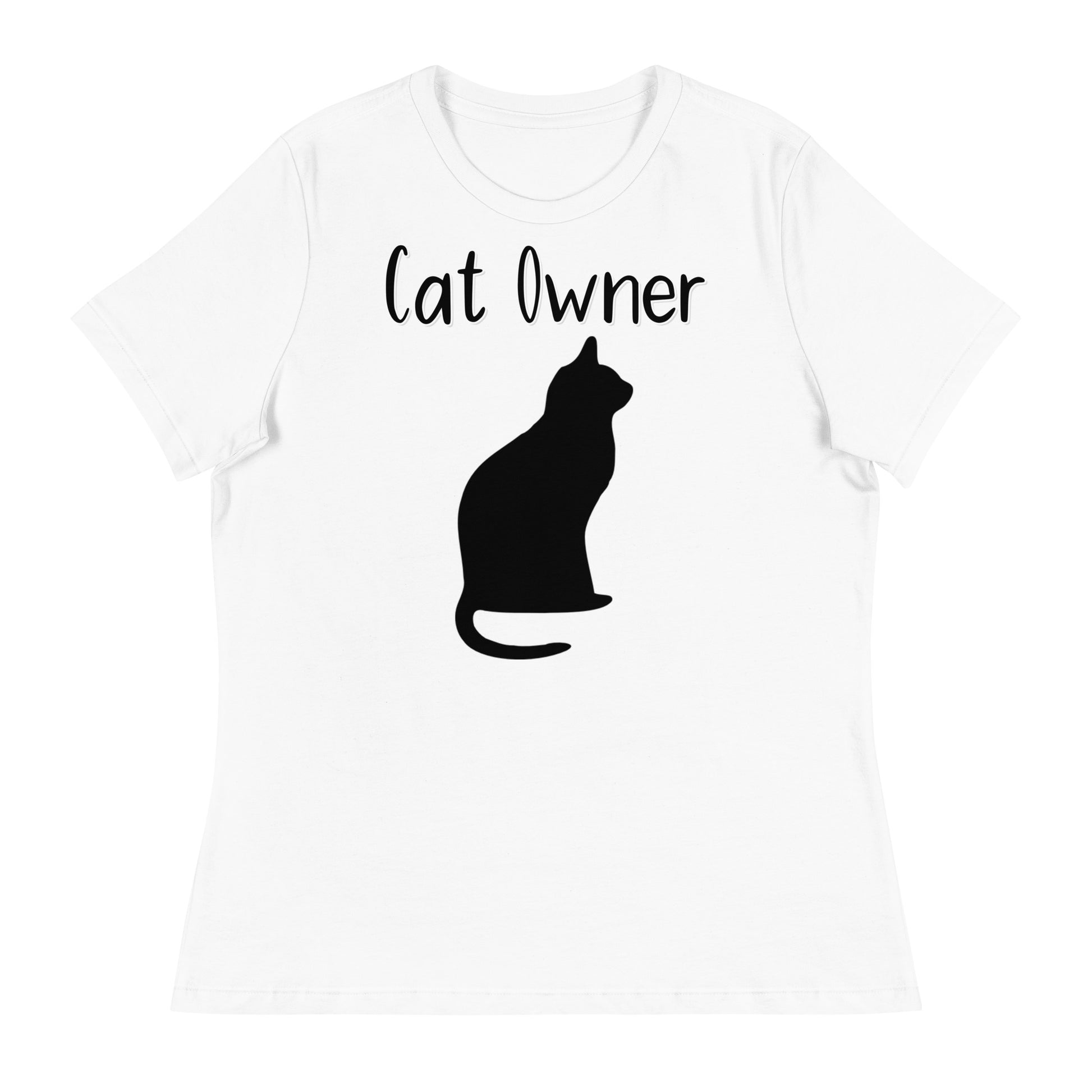 Women's White T-Shirt with Kitten Silhouette with a text "Cat Owner" at $25.97 found at Personalizedpetlovergifts