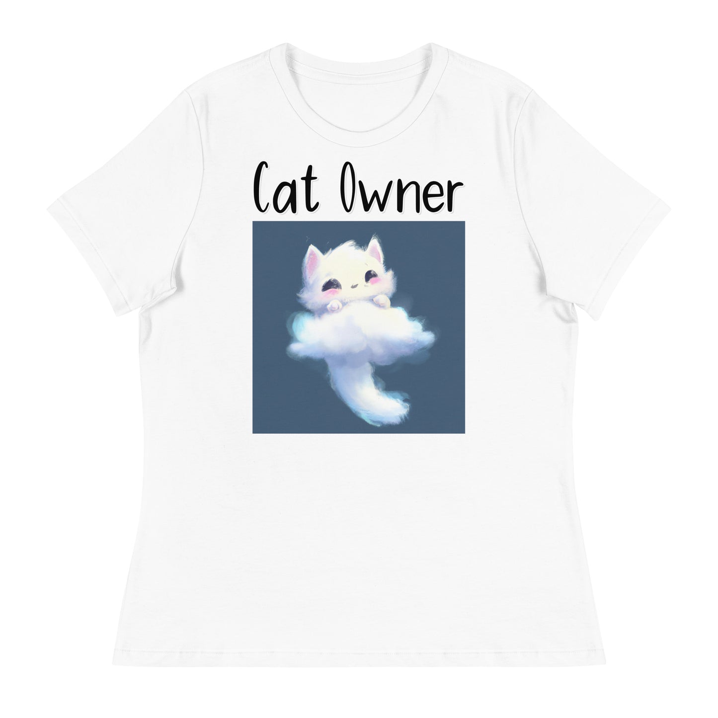 Women's White T-Shirt with Kitten Shaped Cloud with a text "Cat Owner" at $25.97 found at Personalizedpetlovergifts