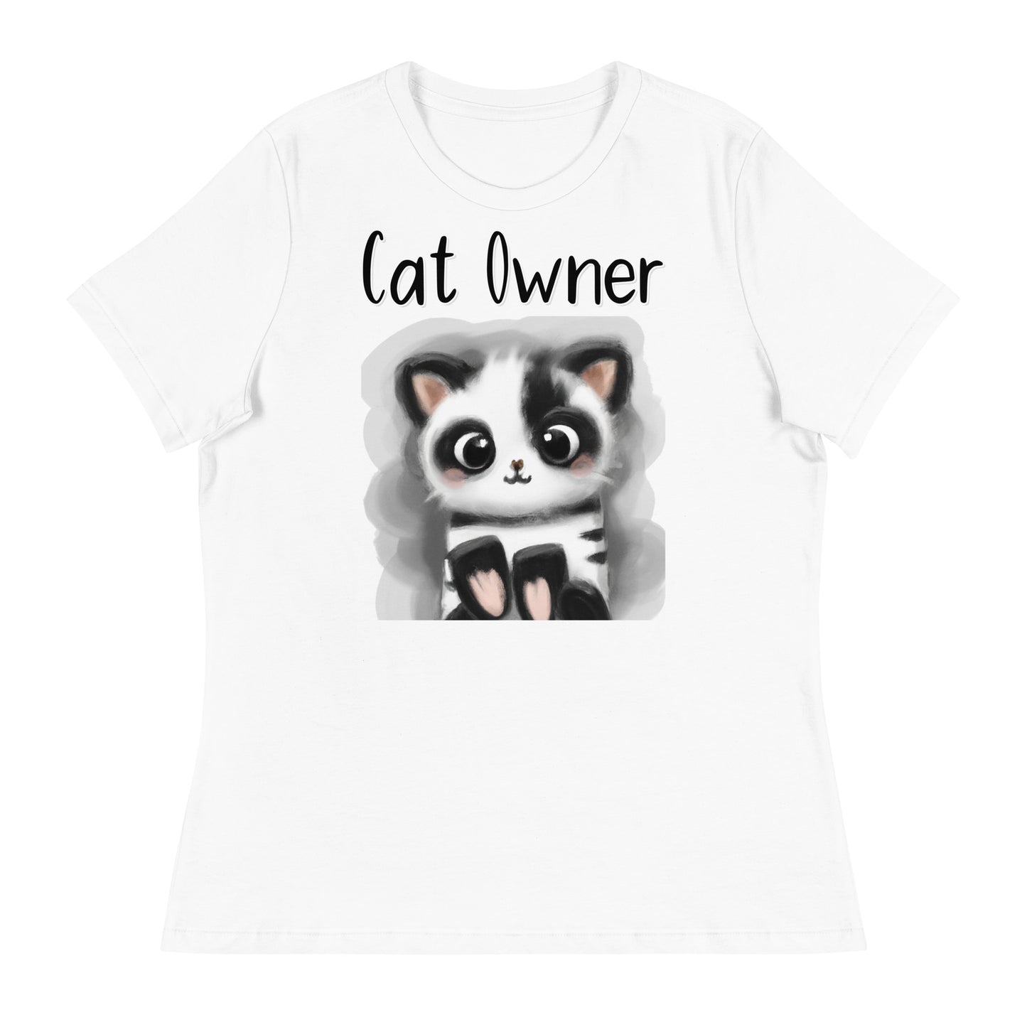 Women's White T-Shirt with Kitten Panda with a text "Cat Owner" at $25.97 found at Personalizedpetlovergifts