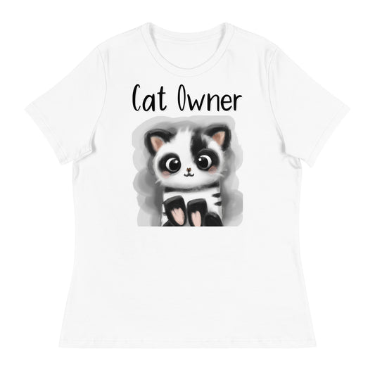 Women's White T-Shirt with Kitten Panda with a text "Cat Owner" at $25.97 found at Personalizedpetlovergifts