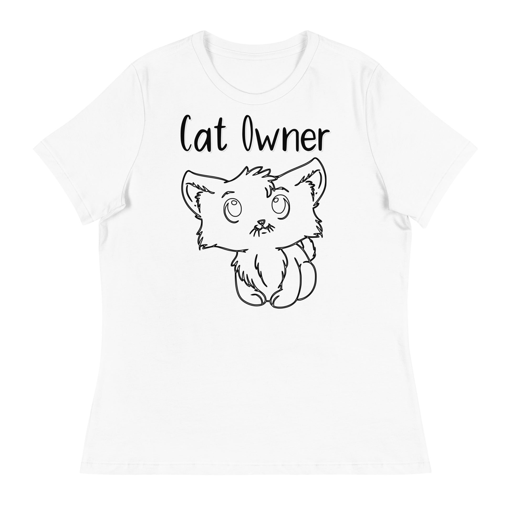 Women's White T-Shirt with Kitten Line Art with a text "Cat Owner" at $25.97 found at Personalizedpetlovergifts