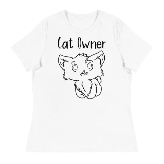 Women's White T-Shirt with Kitten Line Art with a text "Cat Owner" at $25.97 found at Personalizedpetlovergifts