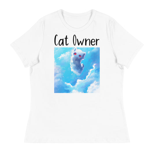 Women's White T-Shirt with Kitten In the Sky with a text "Cat Owner" at $25.97 found at Personalizedpetlovergifts