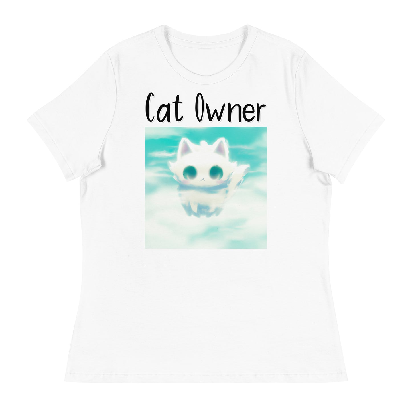 Women's White T-Shirt with Kitten In The Clouds with a text "Cat Owner" at $25.97 found at Personalizedpetlovergifts