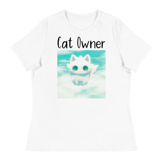 Women's White T-Shirt with Kitten In The Clouds with a text "Cat Owner" at $25.97 found at Personalizedpetlovergifts