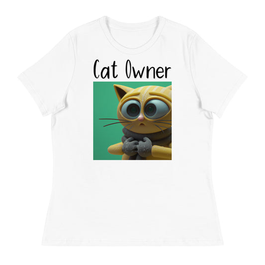 Women's White T-Shirt with Kitten In Mittens with a text "Cat Owner" at $25.97 found at Personalizedpetlovergifts