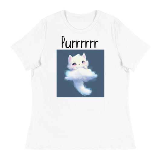 Women's White T-Shirt with Kitten Shaped Cloud with a text "Purrrrrr" at $25.97 found at Personalizedpetlovergifts