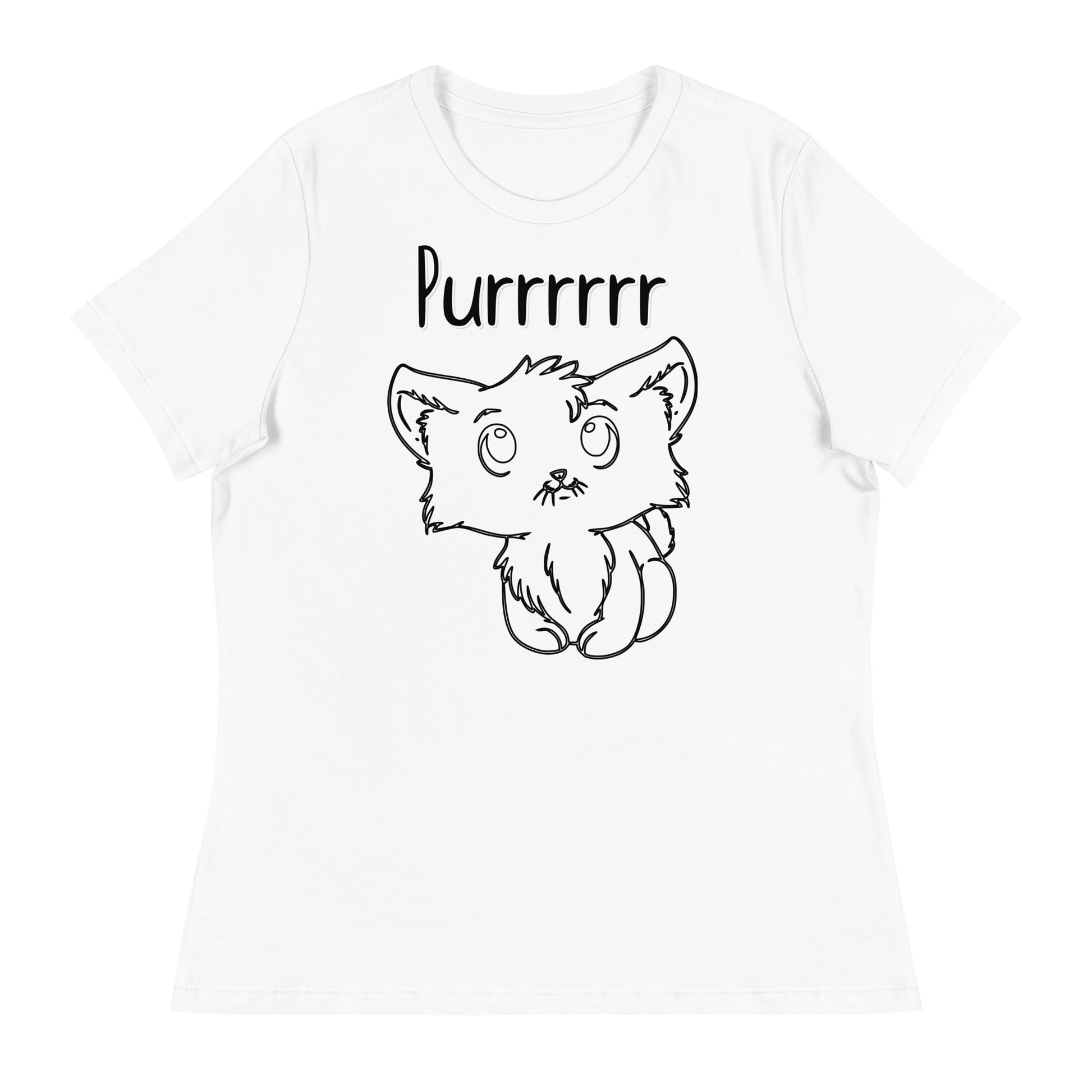 Women's White T-Shirt with Kitten Line Art with a text "Purrrrrr" at $25.97 found at Personalizedpetlovergifts