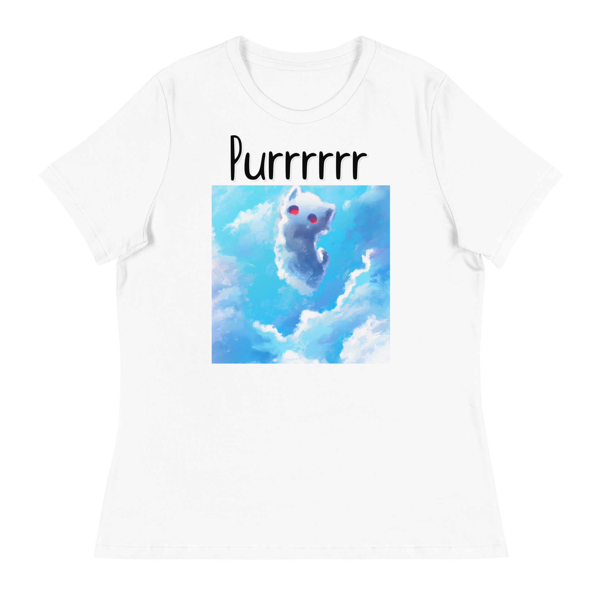 Women's White T-Shirt with Kitten In the Sky with a text "Purrrrrr" at $25.97 found at Personalizedpetlovergifts