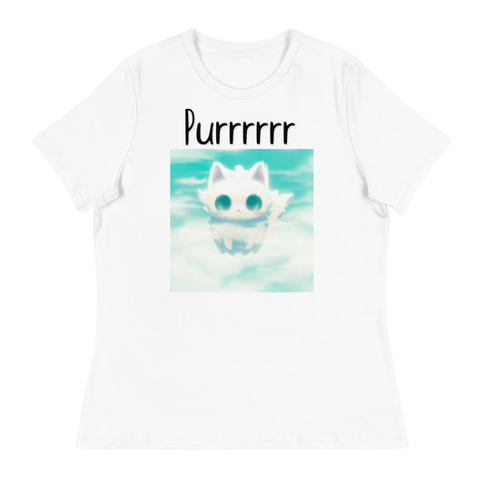 Women's White T-Shirt with Kitten In The Clouds with a text "Purrrrrr" at $25.97 found at Personalizedpetlovergifts