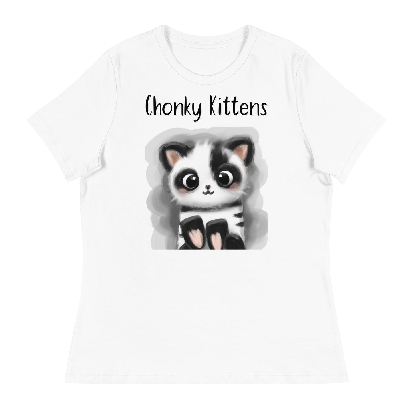 Women's White T-Shirt with Kitten Panda with a text "Chonky Kittens" at $25.97 found at Personalizedpetlovergifts