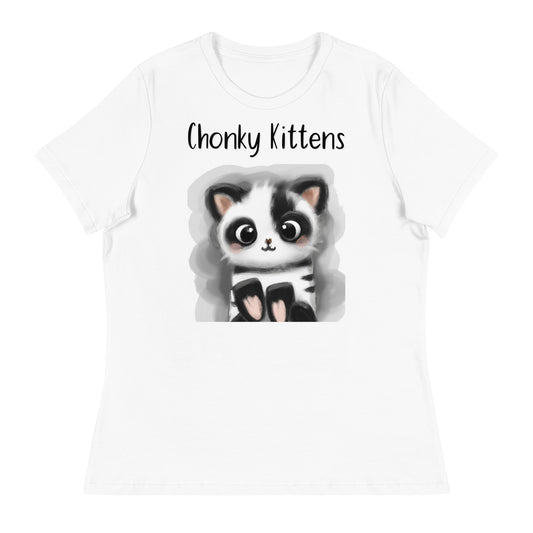 Women's White T-Shirt with Kitten Panda with a text "Chonky Kittens" at $25.97 found at Personalizedpetlovergifts