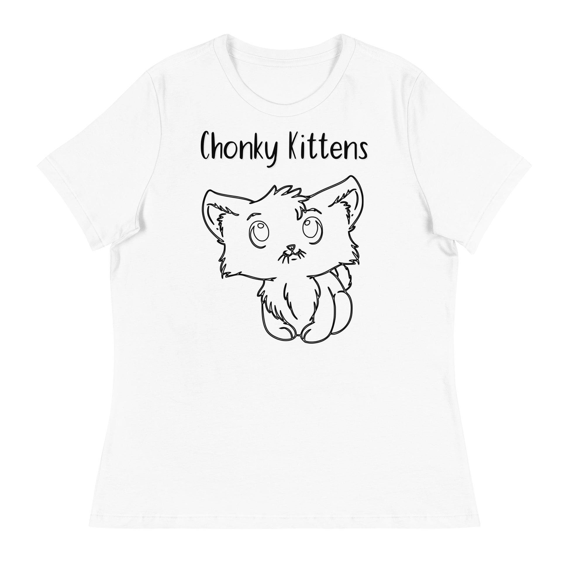 Women's White T-Shirt with Kitten Line Art with a text "Chonky Kittens" at $25.97 found at Personalizedpetlovergifts