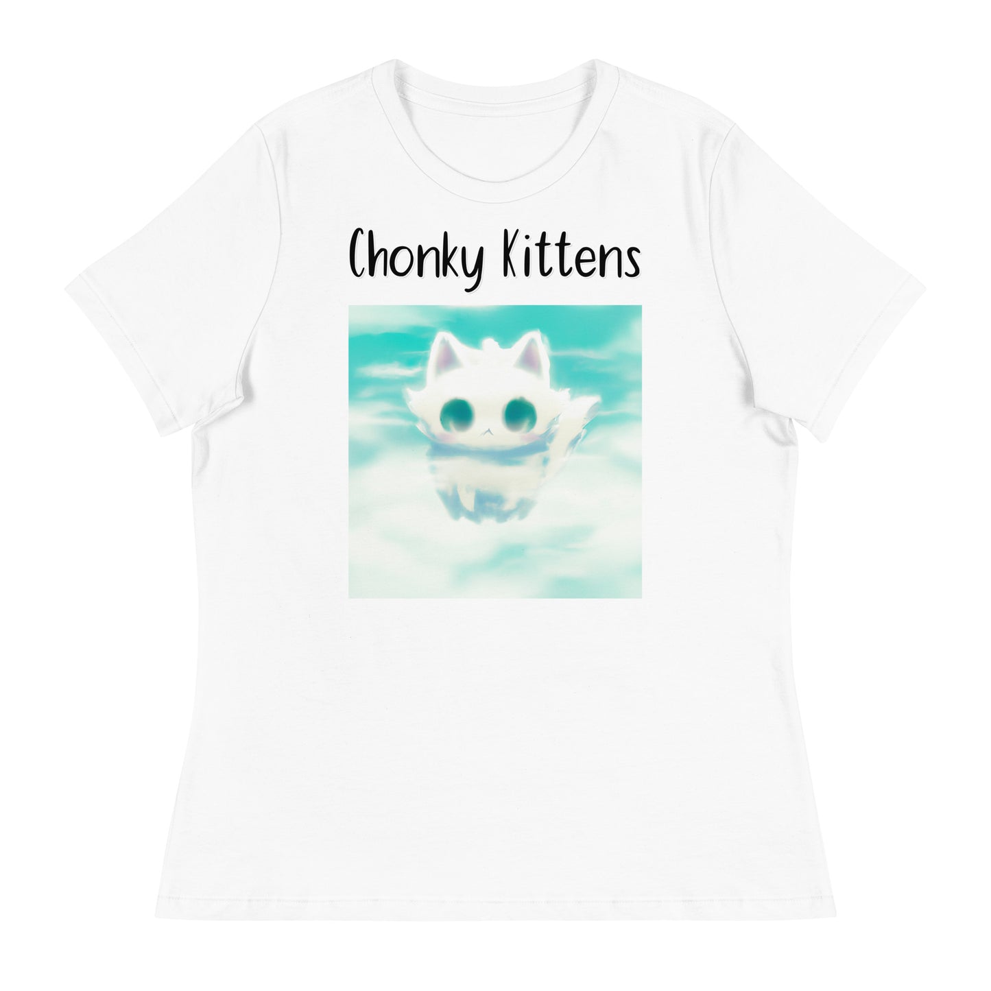 Women's White T-Shirt with Kitten In The Clouds with a text "Chonky Kittens" at $25.97 found at Personalizedpetlovergifts