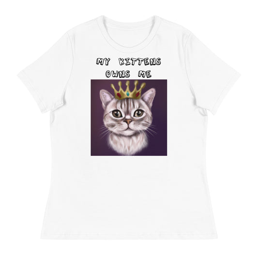 Women's White T-Shirt with Little Prince Kitten with a text "My Kittens Own Me" at $25.97 found at Personalizedpetlovergifts