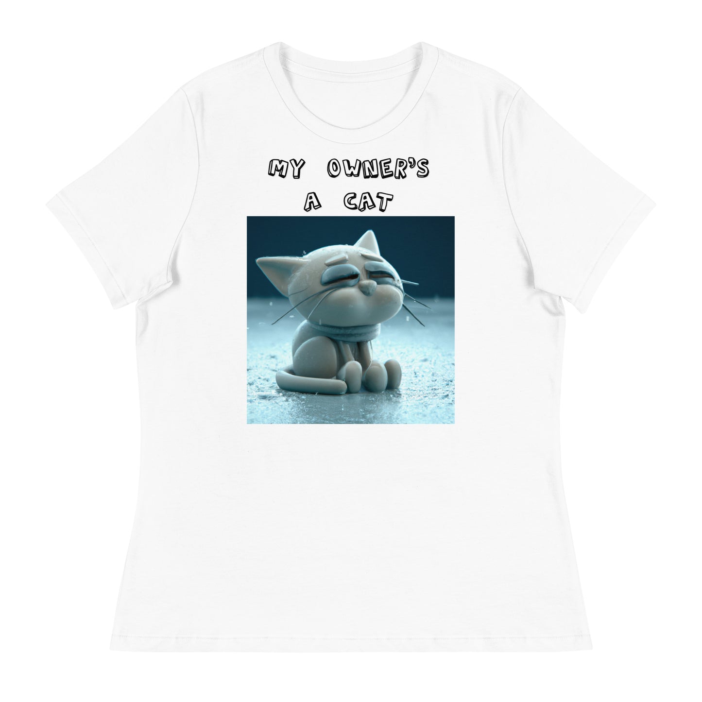 Women's White T-Shirt with Sad Sitting Kitten with a text "My Owner's a Cat" at $25.97 found at Personalizedpetlovergifts