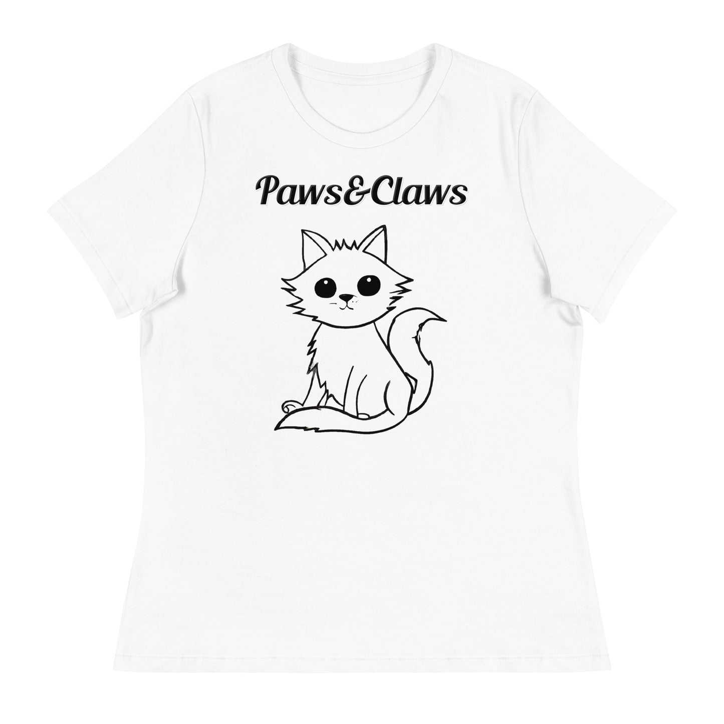 Women's White T-Shirt with text Wispy Kitten Line Art with a text "Paws&Claws" at $25.97 found at Personalizedpetlovergifts