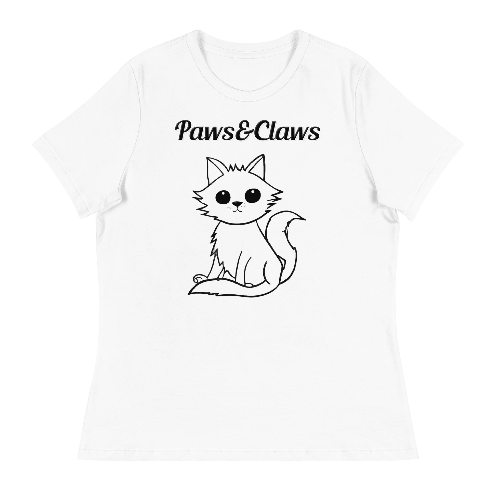 Women's White T-Shirt with text Wispy Kitten Line Art with a text "Paws&Claws" at $25.97 found at Personalizedpetlovergifts