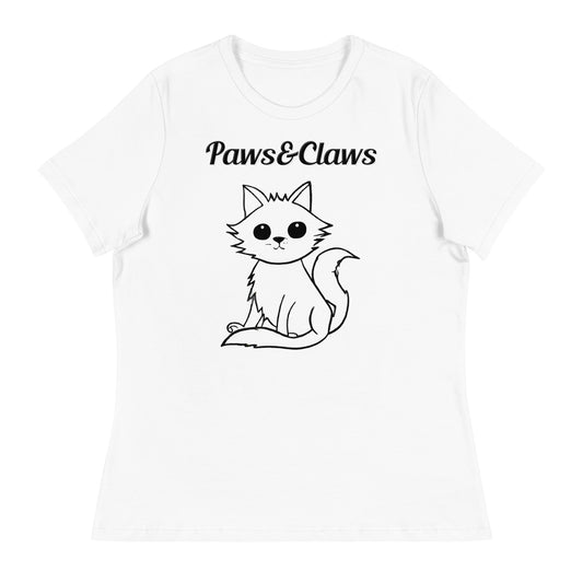 Women's White T-Shirt with text Wispy Kitten Line Art with a text "Paws&Claws" at $25.97 found at Personalizedpetlovergifts