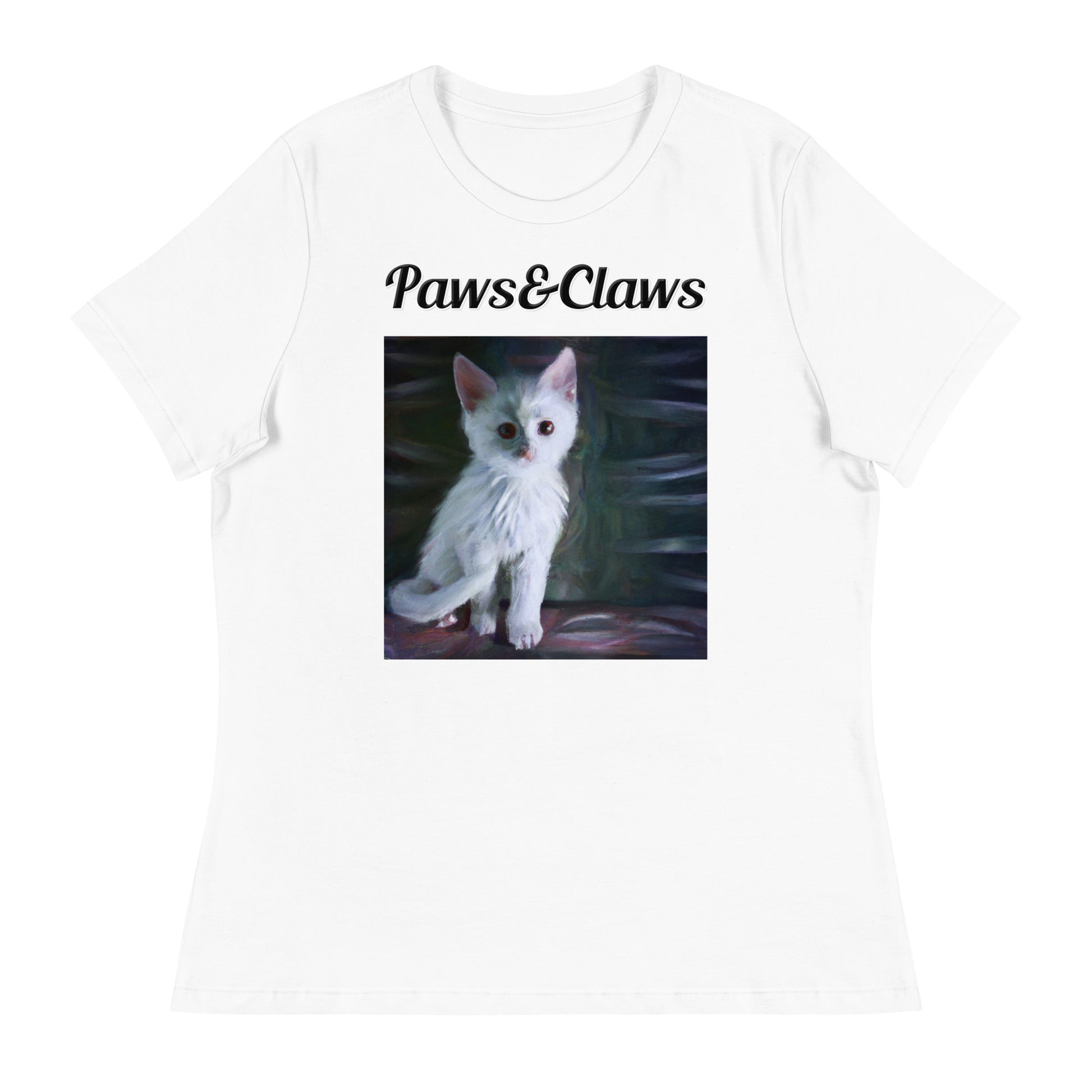 Women's White T-Shirt with text White White Cat with a text "Paws&Claws" at $25.97 found at Personalizedpetlovergifts