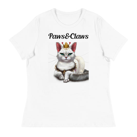 Women's White T-Shirt with text White Queen Cat with a text "Paws&Claws" at $25.97 found at Personalizedpetlovergifts