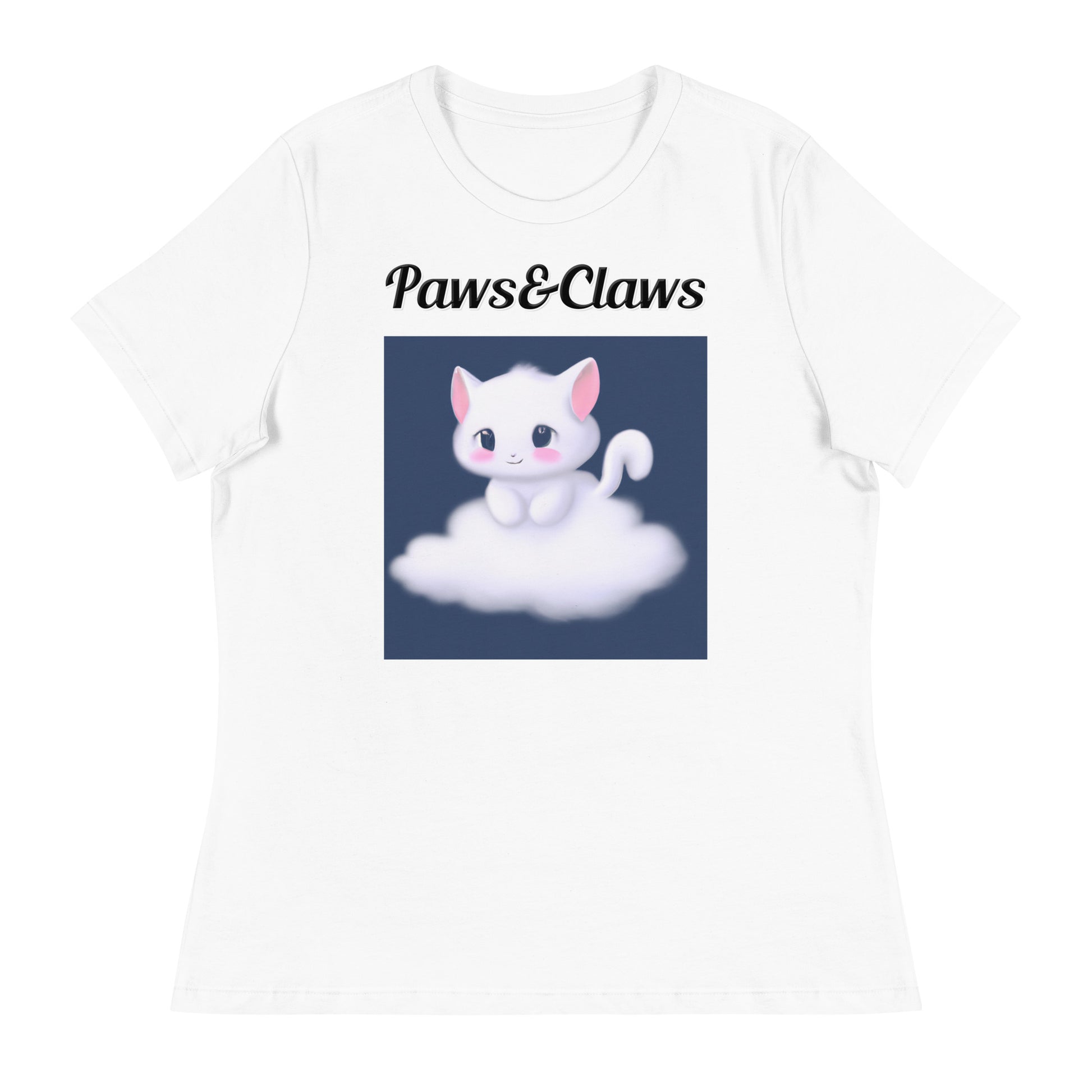 Women's White T-Shirt with text White Kitten On a Cloud with a text "Paws&Claws" at $25.97 found at Personalizedpetlovergifts