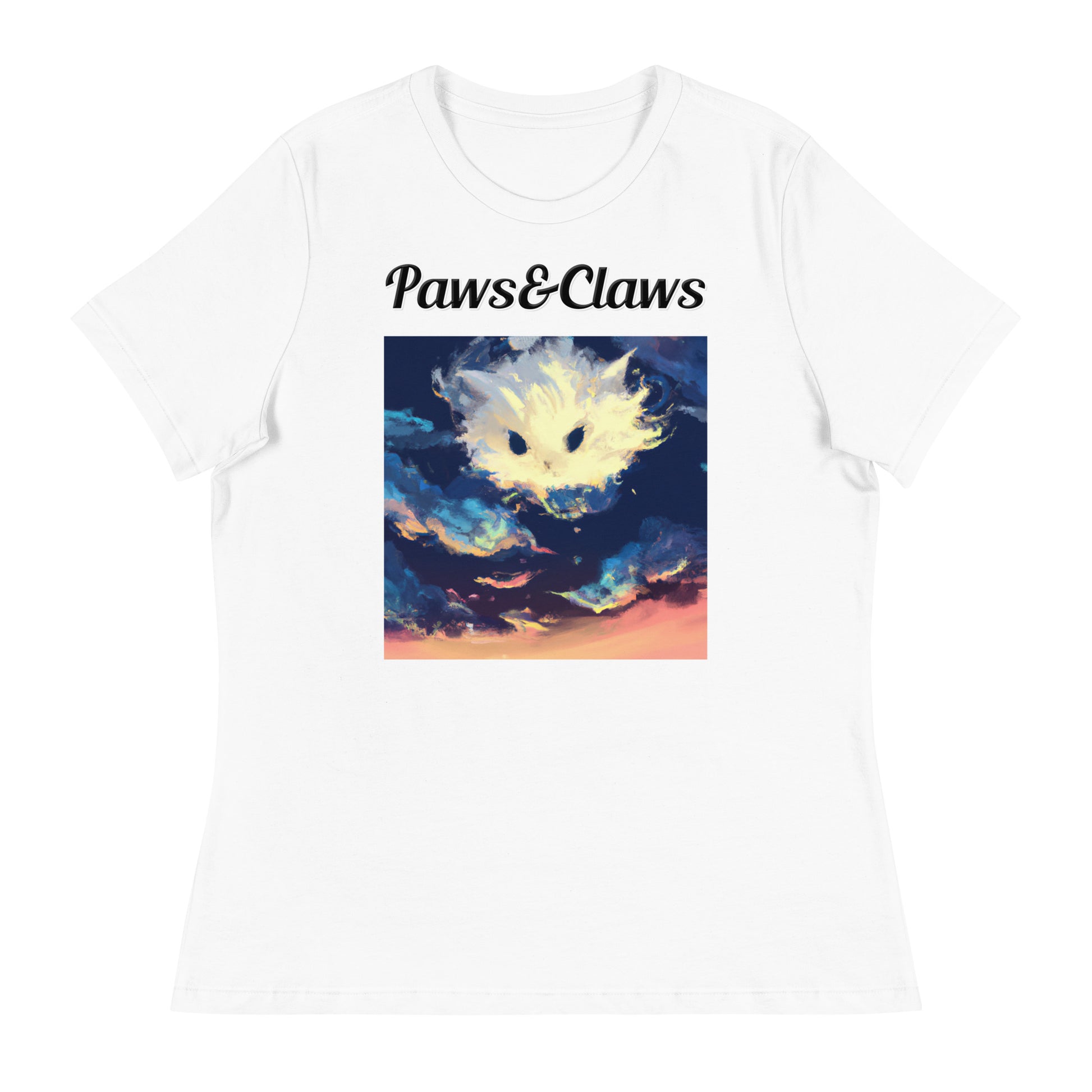 Women's White T-Shirt with text White Kitten Cloud Painting with a text "Paws&Claws" at $25.97 found at Personalizedpetlovergifts