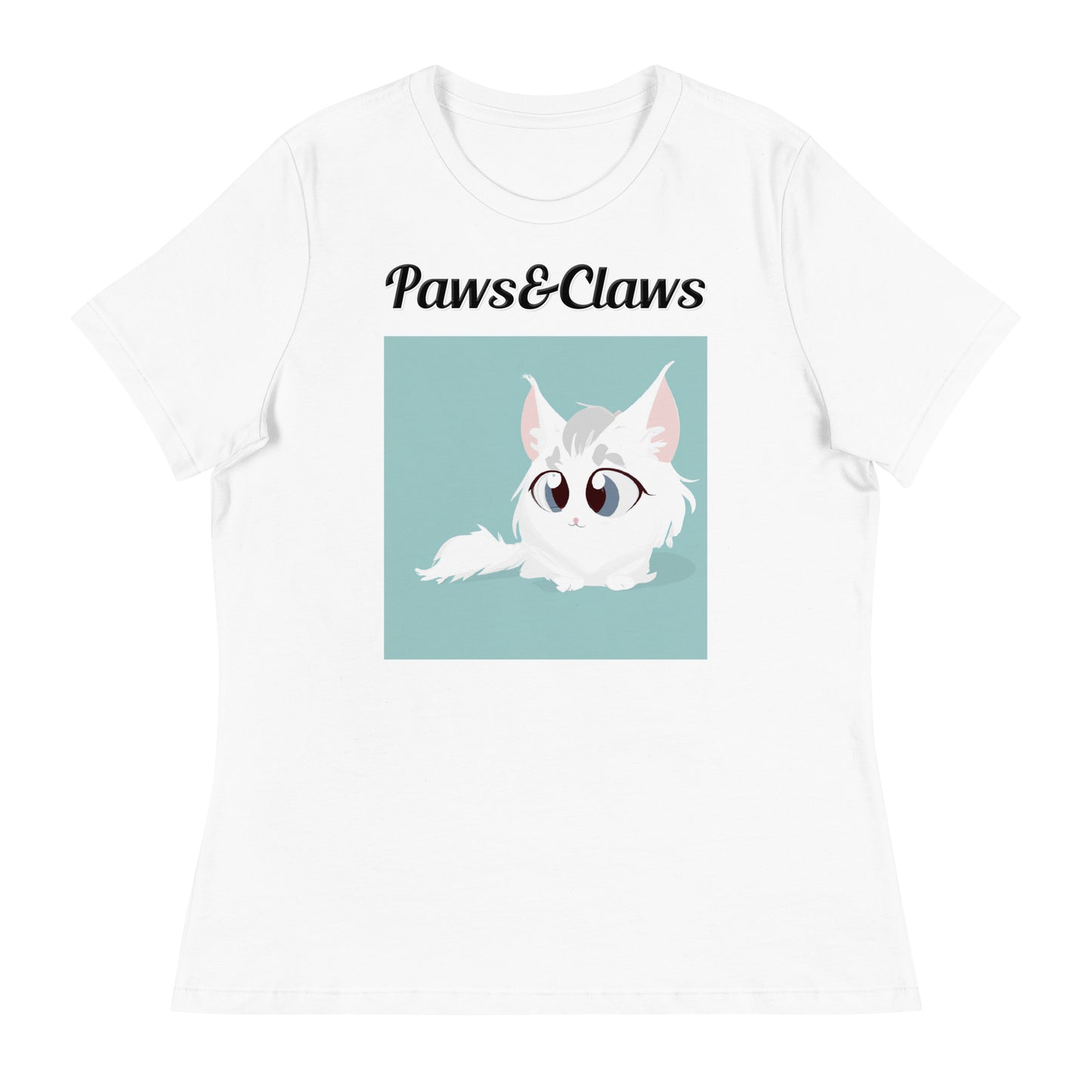 Women's White T-Shirt with text White Furball Kitten with a text "Paws&Claws" at $25.97 found at Personalizedpetlovergifts