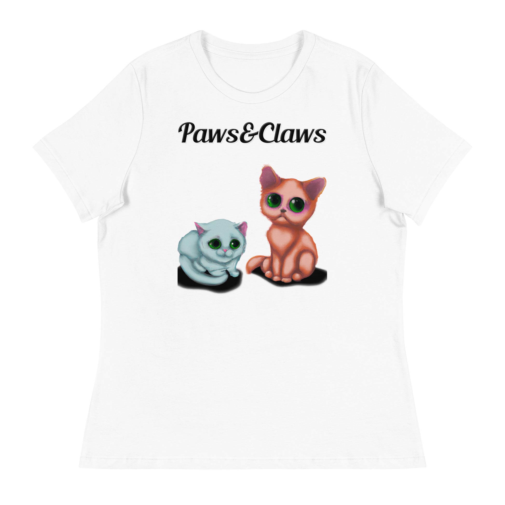 Women's White T-Shirt with text Two Kittens Sitting with a text "Paws&Claws" at $25.97 found at Personalizedpetlovergifts