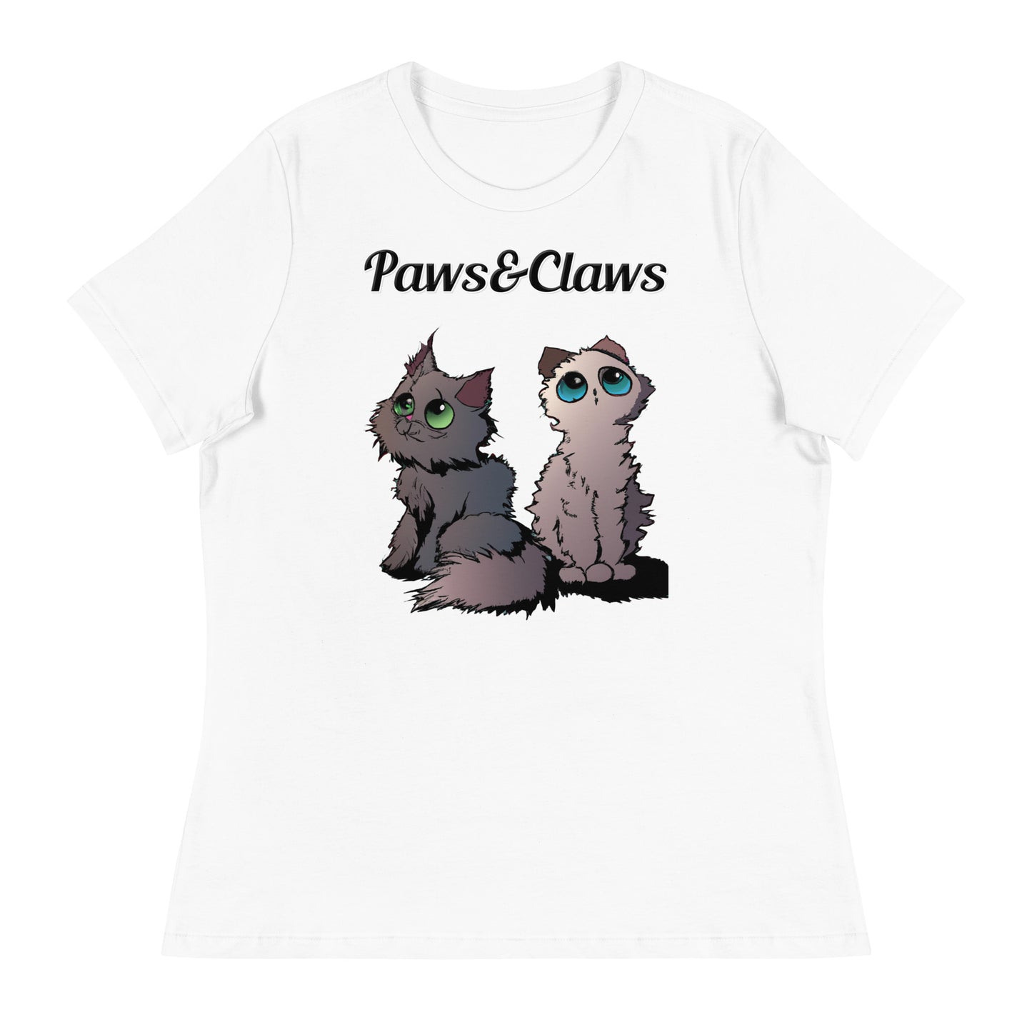 Women's White T-Shirt with text Two Cute Kittens with a text "Paws&Claws" at $25.97 found at Personalizedpetlovergifts