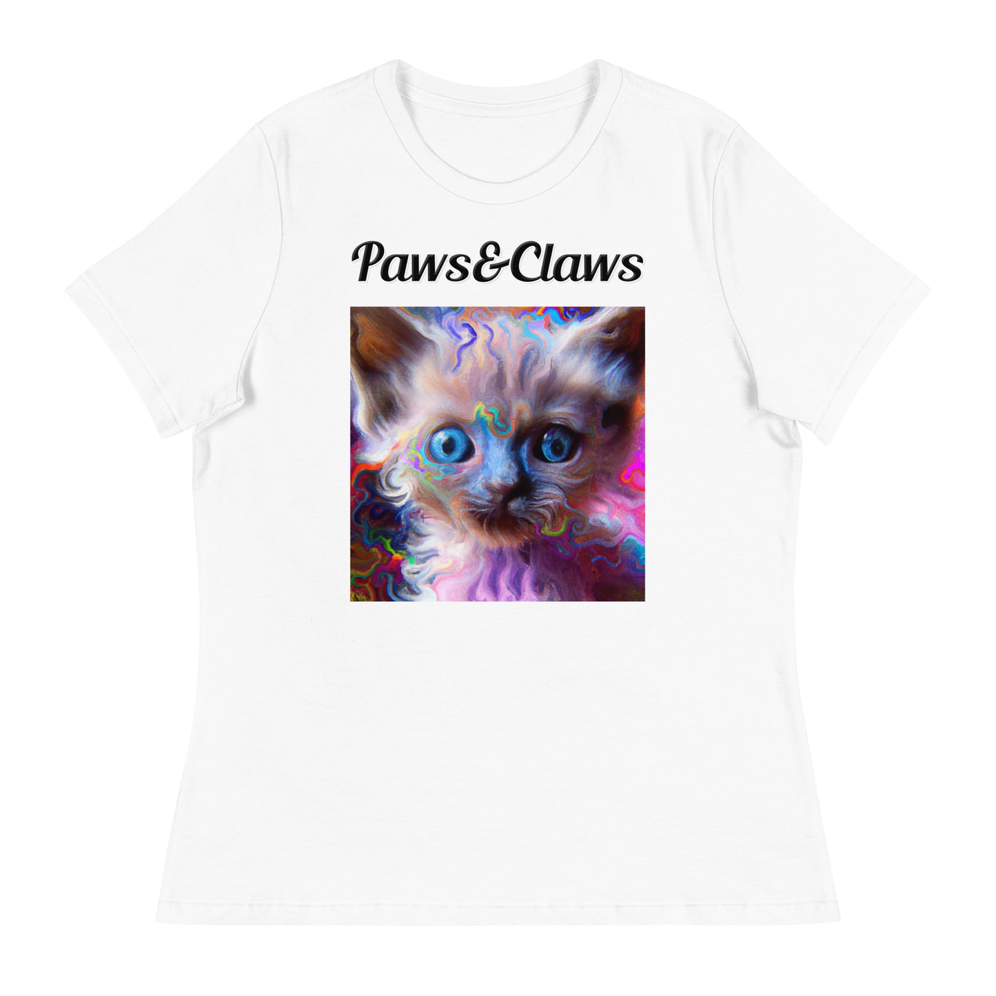 Women's White T-Shirt with text Trippy Kitten with a text "Paws&Claws" at $25.97 found at Personalizedpetlovergifts