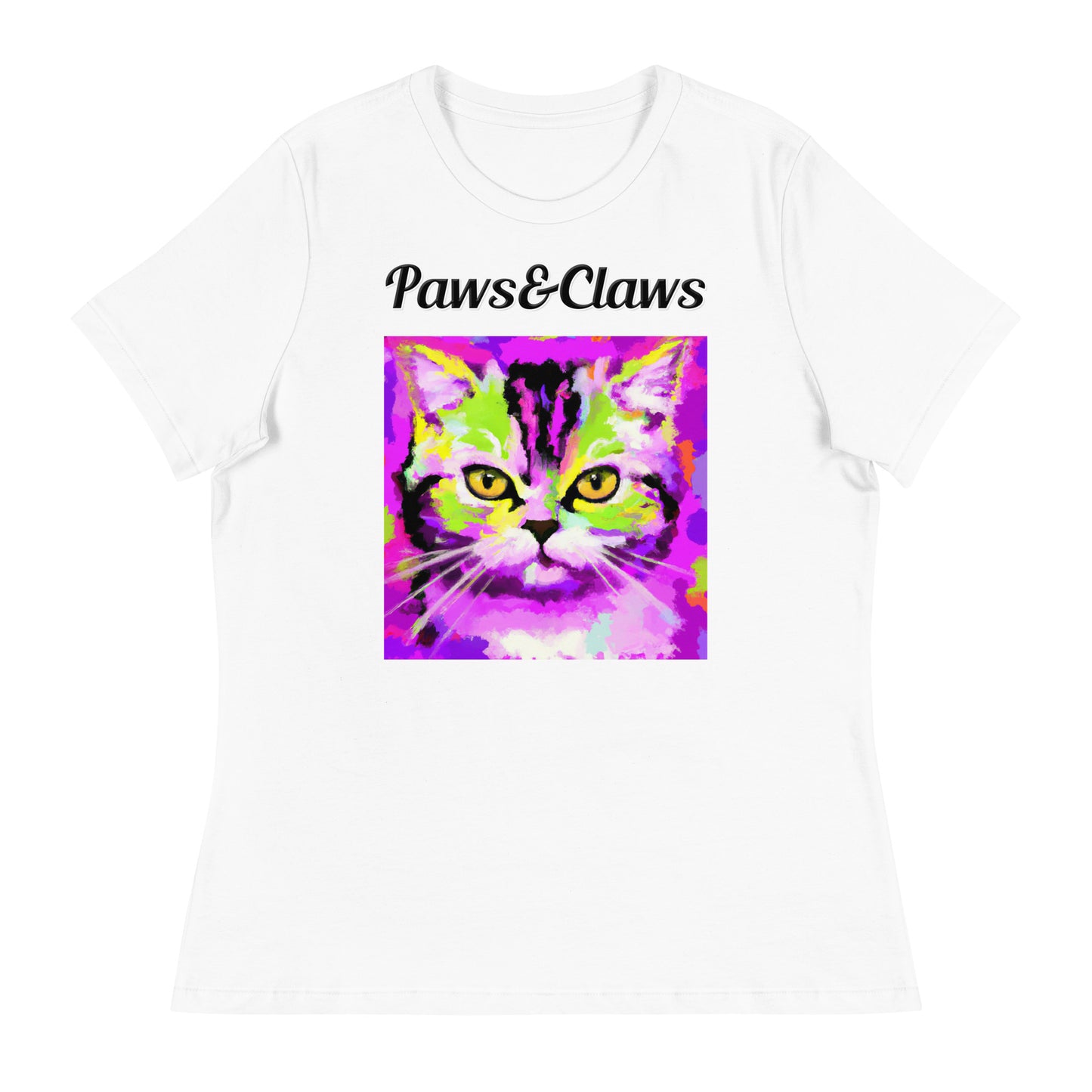 Women's White T-Shirt with text Trippy Cat with a text "Paws&Claws" at $25.97 found at Personalizedpetlovergifts