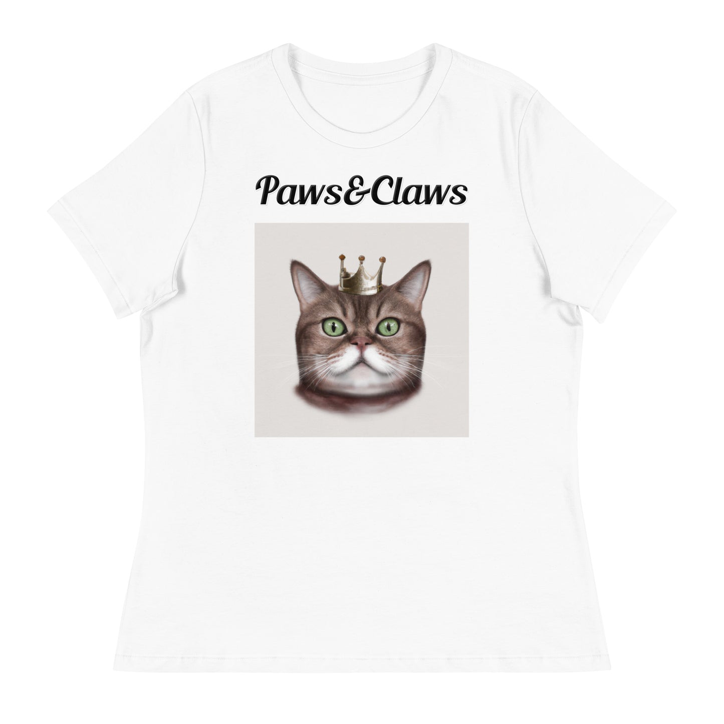 Women's White T-Shirt with text Thick Cat With a Crown with a text "Paws&Claws" at $25.97 found at Personalizedpetlovergifts