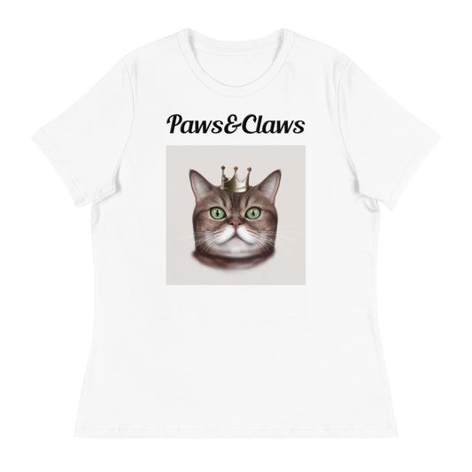 Women's White T-Shirt with text Thick Cat With a Crown with a text "Paws&Claws" at $25.97 found at Personalizedpetlovergifts