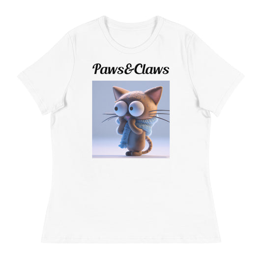 Women's White T-Shirt with text Surprised Kitten with a text "Paws&Claws" at $25.97 found at Personalizedpetlovergifts