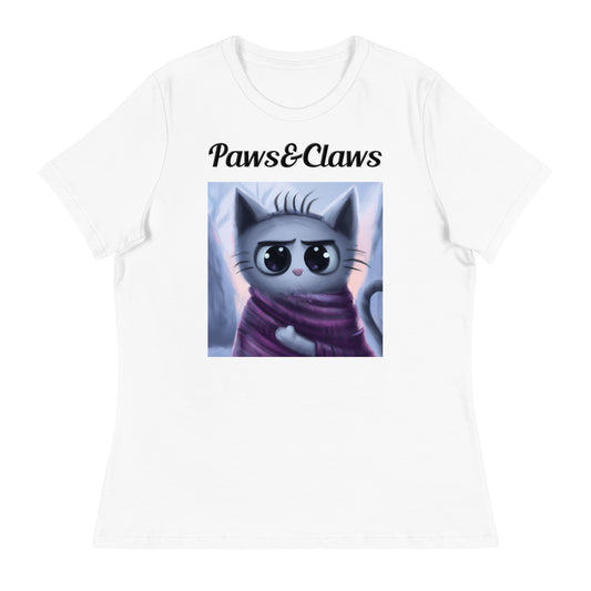 Women's White T-Shirt with text Surprised Kitten In A Shawl with a text "Paws&Claws" at $25.97 found at Personalizedpetlovergifts