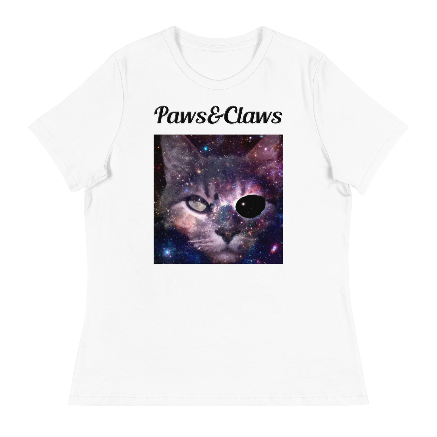 Women's White T-Shirt with text Space One Eyed Cat with a text "Paws&Claws" at $25.97 found at Personalizedpetlovergifts