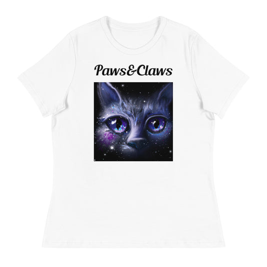 Women's White T-Shirt with text Space Cat with a text "Paws&Claws" at $25.97 found at Personalizedpetlovergifts