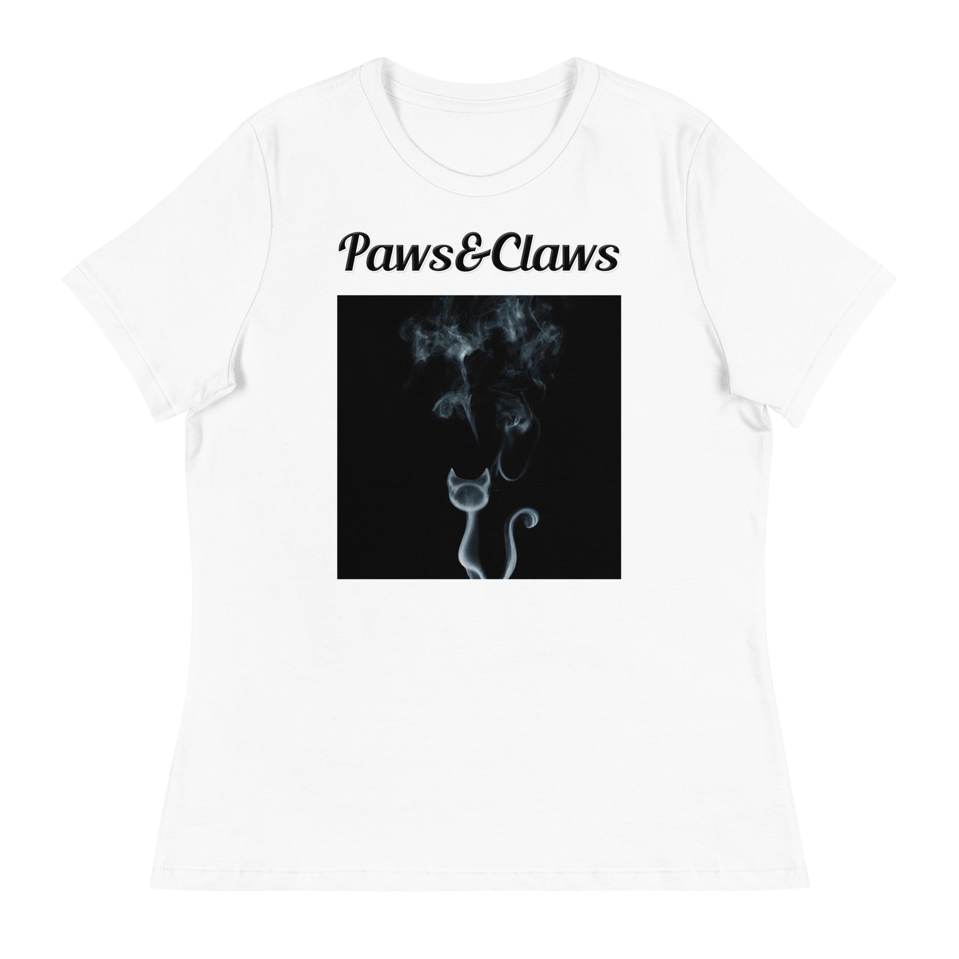 Women's White T-Shirt with text Smoky Cat with a text "Paws&Claws" at $25.97 found at Personalizedpetlovergifts