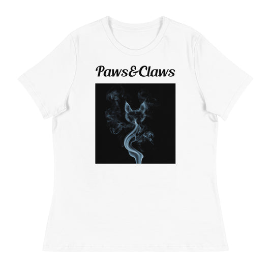 Women's White T-Shirt with text Smoke Shaped like A Cat with a text "Paws&Claws" at $25.97 found at Personalizedpetlovergifts