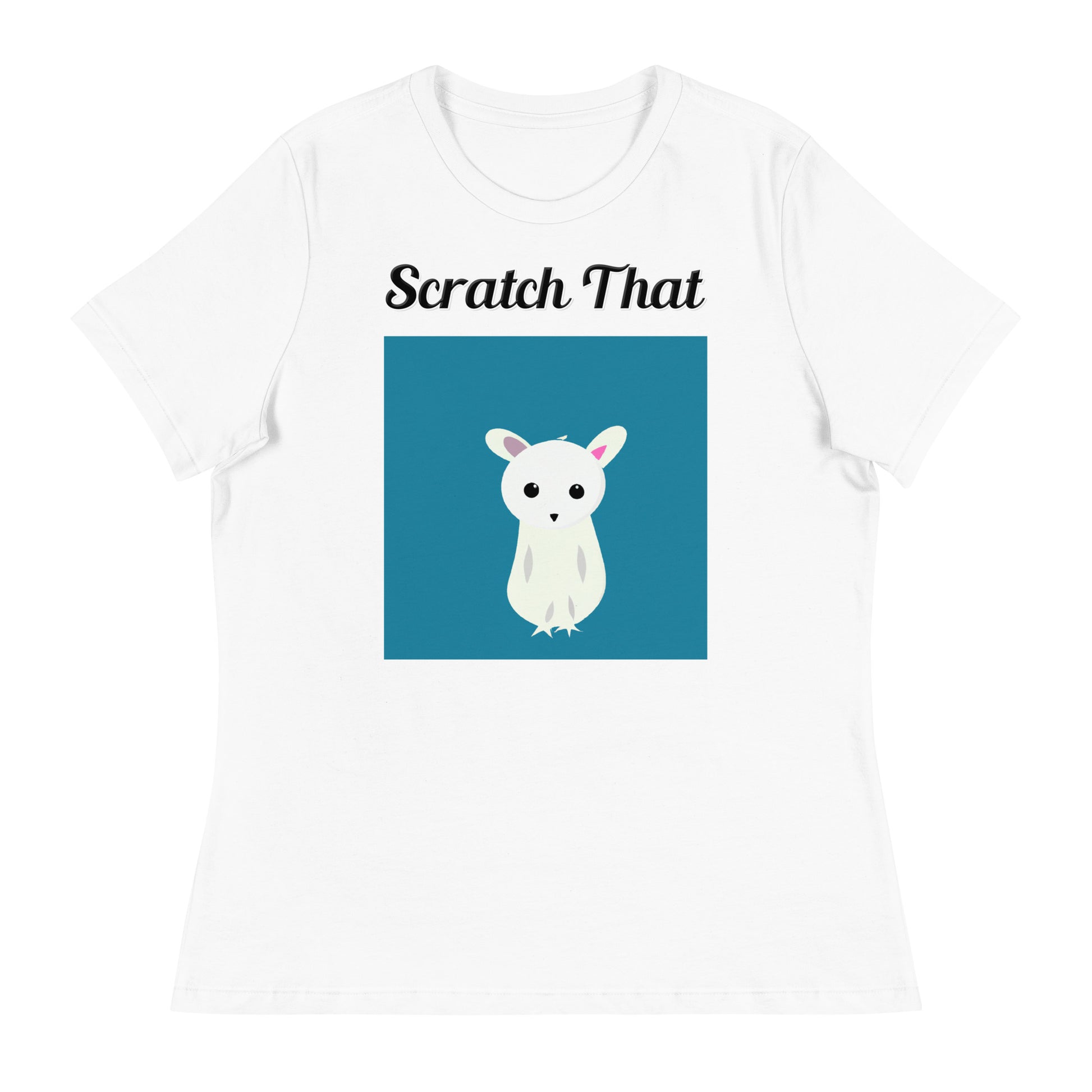 Women's White T-Shirt with text White Creature with a text "Scratch That" at $25.97 found at Personalizedpetlovergifts