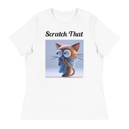 Women's White T-Shirt with text Surprised Kitten with a text "Scratch That" at $25.97 found at Personalizedpetlovergifts