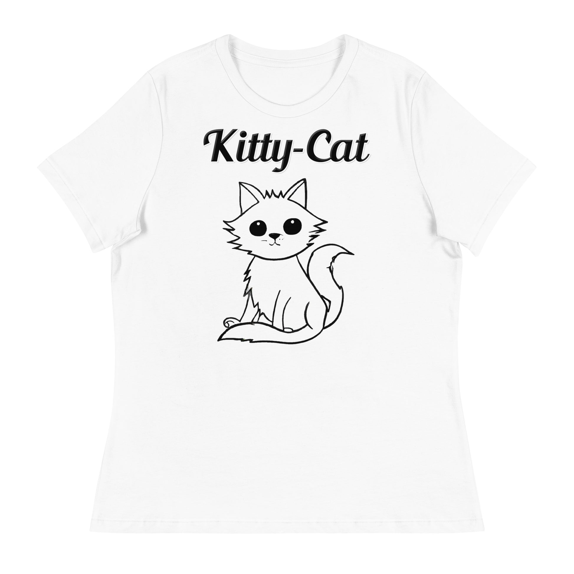 Women's White T-Shirt with text Wispy Kitten Line Art with a text "Kitty-Cat" at $25.97 found at Personalizedpetlovergifts