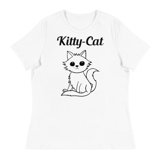 Women's White T-Shirt with text Wispy Kitten Line Art with a text "Kitty-Cat" at $25.97 found at Personalizedpetlovergifts