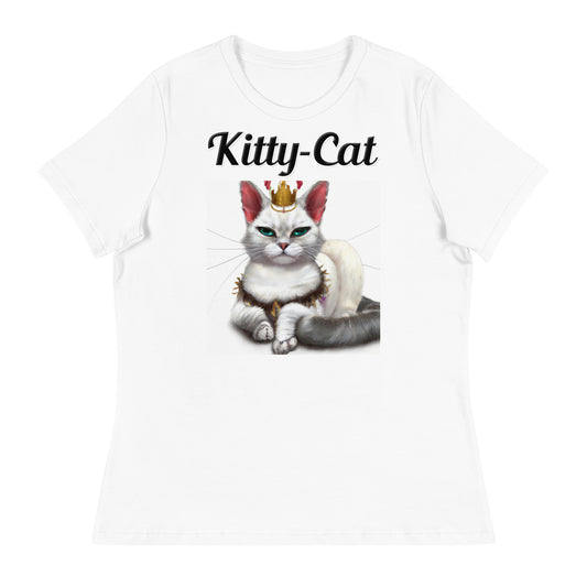 Women's White T-Shirt with text White Queen Cat with a text "Kitty-Cat" at $25.97 found at Personalizedpetlovergifts